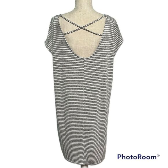 Gap Gray white stripes Cap Sleeve open back Shift Dress - Picture 4 of 6